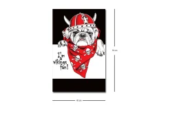 Canvastavla med LED-belysning - Bulldog i vikinghjälm med röd bandana och dödskallar