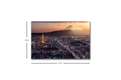 Canvastavla med LED-belysning - Storslagen vy över Tokyo med Fuji berget i bakgrunden vid solnedgång