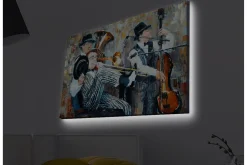 Canvastavla med LED-belysning - Musikaliskt framträdande med tre spelande musiker