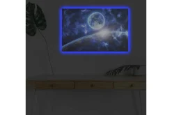 Canvastavla med LED-belysning - Storslagen rymdscen med en planet och en måne i fokus