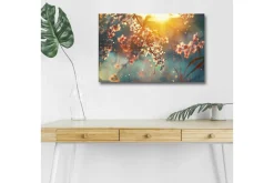 Canvastavla med LED-belysning - Blommande grenar i mjukt ljus