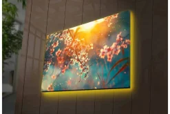 Canvastavla med LED-belysning - Blommande grenar i mjukt ljus