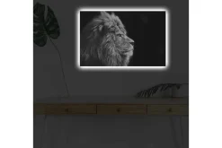Canvastavla med LED-belysning - Ståtlig lejonprofil i svartvitt