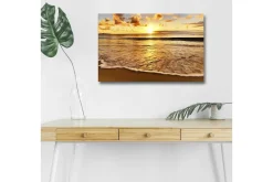 Canvastavla med LED-belysning - Solnedgång över havet med reflektioner på vattnet