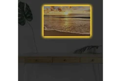 Canvastavla med LED-belysning - Solnedgång över havet med reflektioner på vattnet
