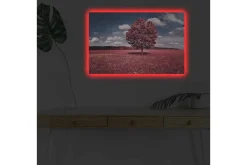 Canvastavla med LED-belysning - Ståtligt rosa träd på en färgglad äng