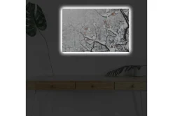 Canvastavla med LED-belysning - Snöklädda grenar med bruna löv
