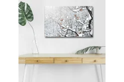 Canvastavla med LED-belysning - Snöklädda grenar med bruna löv