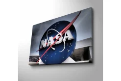 Canvastavla med LED-belysning - NASA:s ikoniska logotyp med en blå cirkel och röd bana