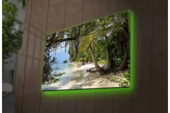 Canvastavla med LED-belysning - Tropisk strand med palmer och klart vatten