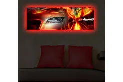 Canvastavla med LED-belysning 30x90 cm - Sportbil i rörelse med dynamiska ljuseffekter