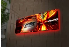 Canvastavla med LED-belysning 30x90 cm - Sportbil i rörelse med dynamiska ljuseffekter