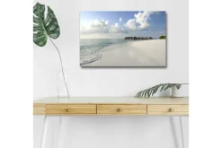 Canvastavla med LED-belysning - Lugn strand med klart vatten och vita sanddyner