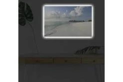 Canvastavla med LED-belysning - Lugn strand med klart vatten och vita sanddyner