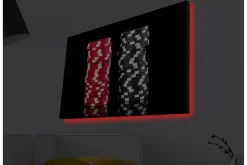 Canvastavla med LED-belysning - Staplar av pokerchips i röd och svart färg
