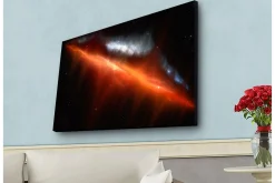 Canvastavla med LED-belysning - Storslagen rymdscen med nebulosor i varma färger