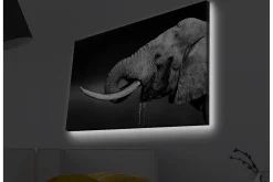 Canvastavla med LED-belysning - Elefant i svartvitt med detaljerad textur