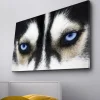 Canvastavla med LED-belysning - Närbild av en hund med intensiva blå ögon