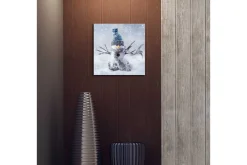 Canvastavla med LED-belysning 40x40 cm - Snögubbe i vinterlandskap med snöfall