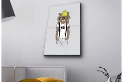 Canvastavla med LED-belysning - Katt med hipsterstil i kläder och glasögon