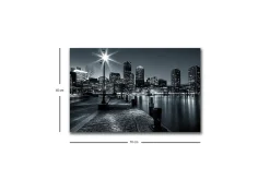 Canvastavla med LED-belysning - Stadslandskap i svartvitt med reflektioner i vattnet
