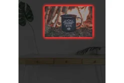 Canvastavla med LED-belysning - Kopp med text och bergslandskap i bakgrunden