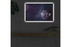 Canvastavla med LED-belysning - Rymdlandskap med planeter och stjärnor