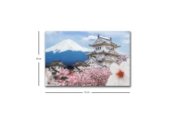 Canvastavla med LED-belysning - Vacker japansk slott med körsbärsblommor och Mount Fuji i bakgrunden
