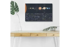Canvastavla med LED-belysning - Diagram över kosmisk utforskning med planeter och rymdfarkoster