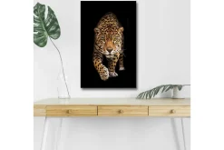 Canvastavla med LED-belysning - Jagande jaguar i fokus