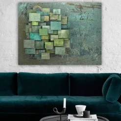 Canvastavla 70x100 cm - Abstrakt komposition av överlappande kvadrater i olika nyanser av grönt och blått