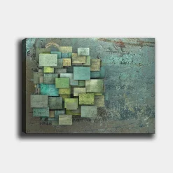 Canvastavla 70x100 cm - Abstrakt komposition av överlappande kvadrater i olika nyanser av grönt och blått