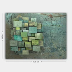 Canvastavla 70x100 cm - Abstrakt komposition av överlappande kvadrater i olika nyanser av grönt och blått