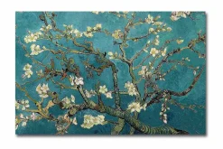 Canvastavla 70x45 cm - Blommande kvistar mot en turkos bakgrund