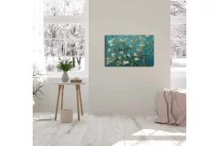 Canvastavla 70x45 cm - Blommande kvistar mot en turkos bakgrund