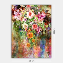 Canvastavla 70x100 cm - Färgsprakande bukett av blommor med olika sorter och nyanser