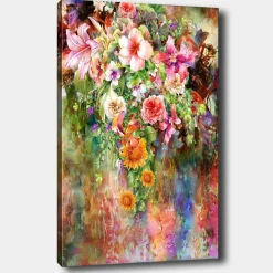 Canvastavla 70x100 cm - Färgsprakande bukett av blommor med olika sorter och nyanser