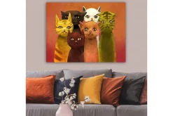 Canvastavla 70x100 cm - Grupp av sex färgglada katter i olika nyanser som står tillsammans