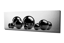 Canvastavla 80x30 cm - Reflekterande svarta sfärer i varierande storlekar