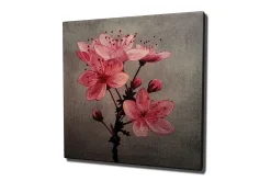 Canvastavla 45x45 cm - Rosa blommor med knoppar på en grå bakgrund