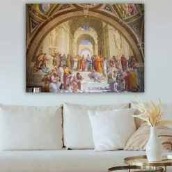 Canvastavla 70x100 cm - Stor samling av filosofer och tänkare i en storslagen arkitektonisk miljö
