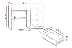 Castillia Skrivbord 120 cm med Förvaring 4 Lådor + Hylla