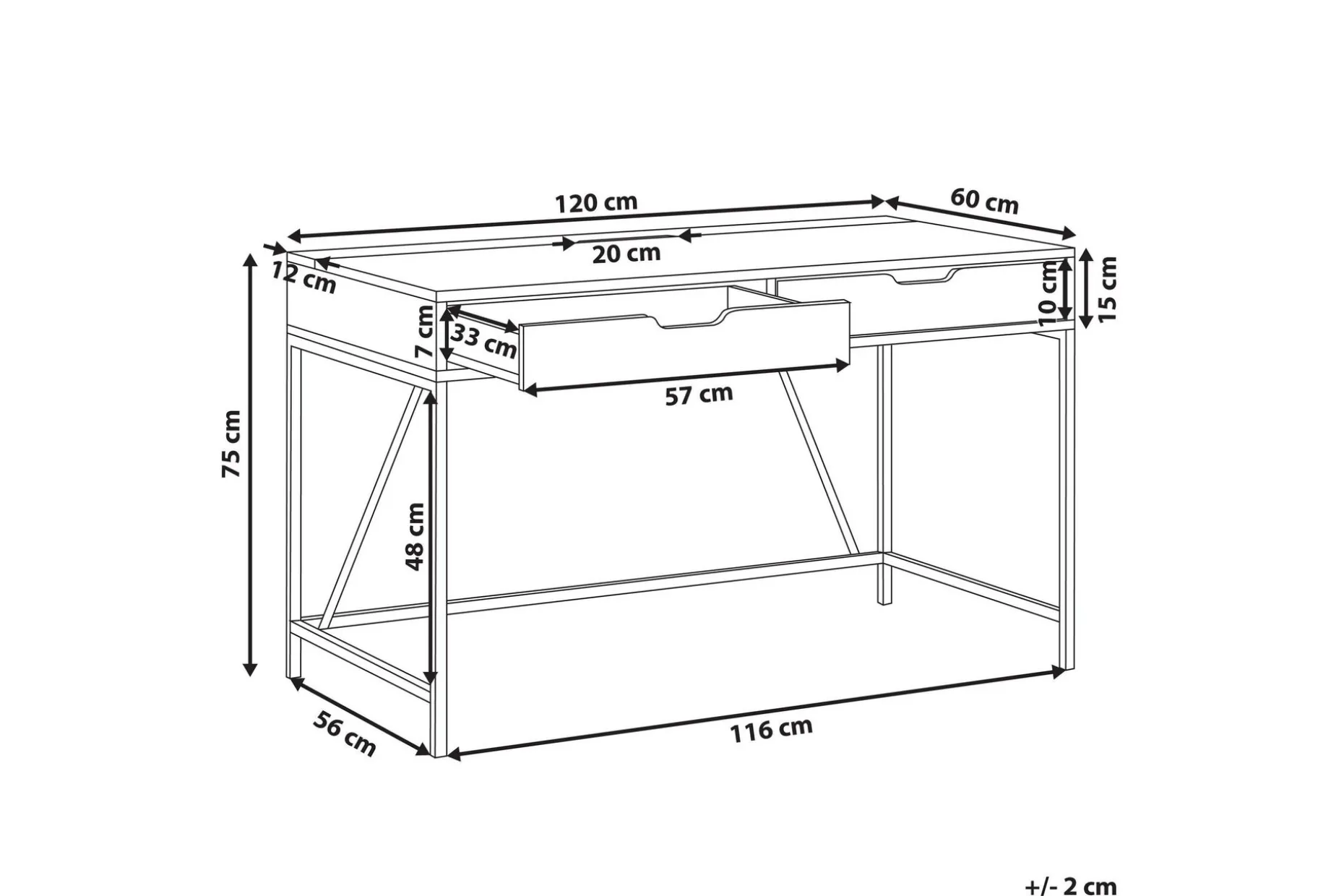 Cebolleros Skrivbord 120 cm med Förvaring 2 Lådor