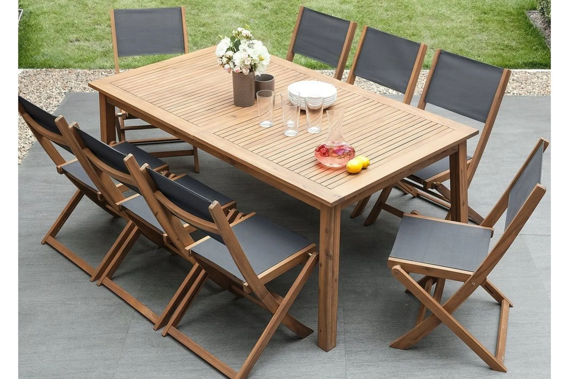 Cesana Trädgårdsmöbelset Med Utebord + 8 Utestolar+Schäslong 2 St