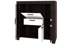 Cezar Lågt Vitrinskåp Vit LED Belysning 42 cm djup 130 cm bred 131 cm hög Ljust Trä Ek Glas