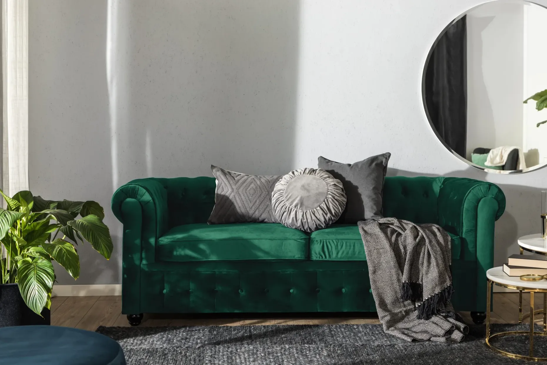 Chesterfield Lyx 3-sits Framåtbäddad bäddsoffa i sammet
