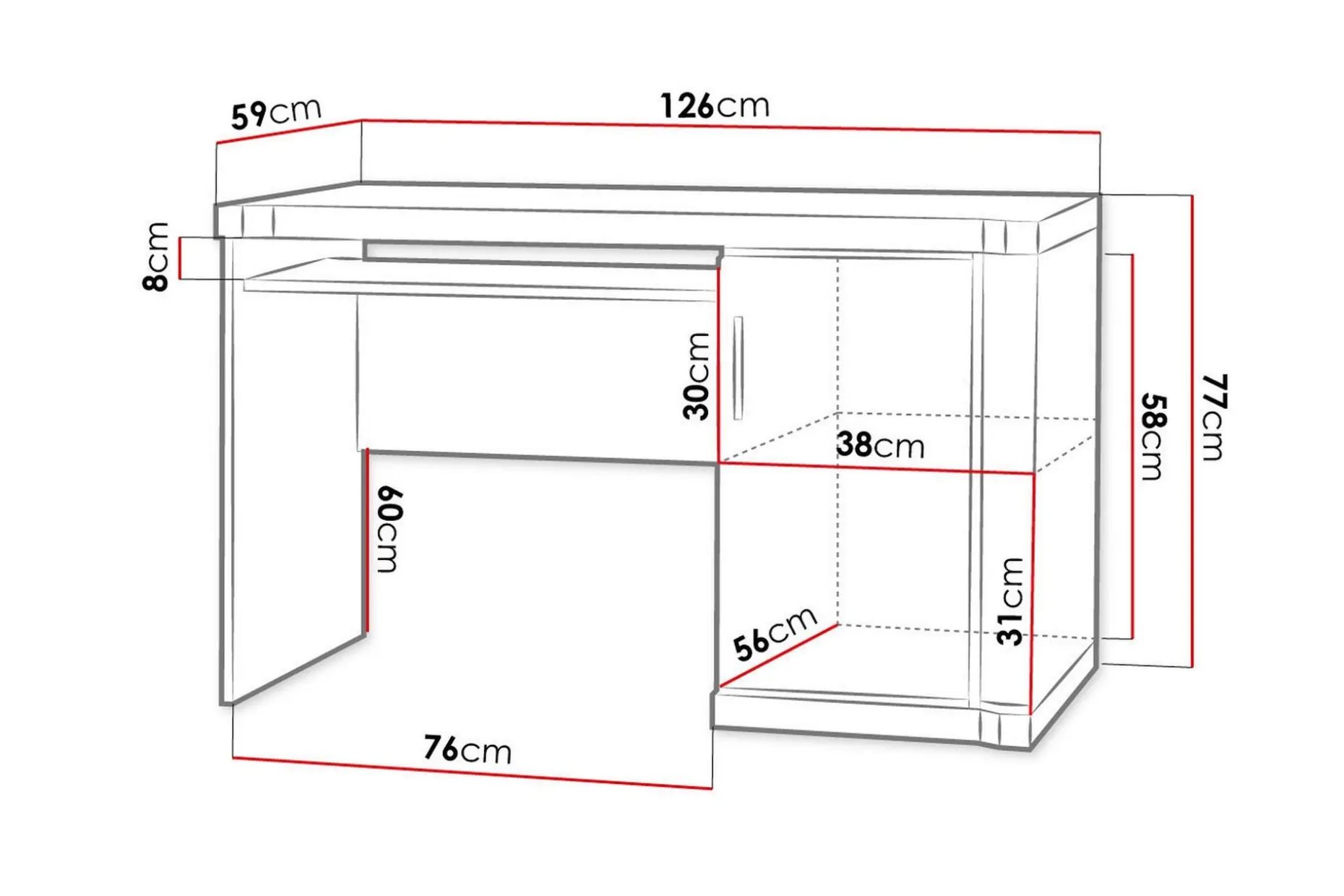 Chezum Skrivbord 126 cm med Förvaring Skåp