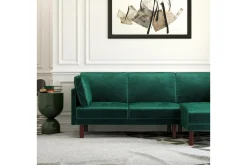 Clair 3-sits Bäddsoffa med Schäslong Ställbar Sammet/Grön/Tr