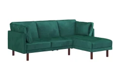 Clair 3-sits Bäddsoffa med Schäslong Ställbar Sammet/Grön/Tr