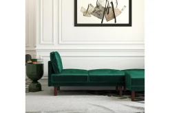 Clair 3-sits Bäddsoffa med Schäslong Ställbar Sammet/Grön/Tr